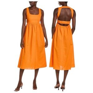 O.P.T Mariabella Linen-Blend Midi Dress‎ Orange Midi Size Medium NWT